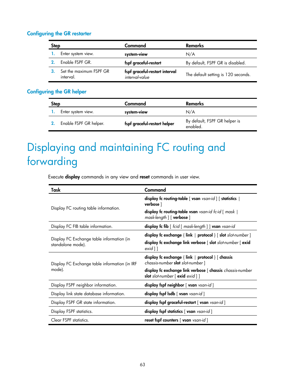 Configuring the gr restarter, Configuring the gr helper | H3C Technologies H3C S10500 Series Switches User Manual | Page 74 / 188