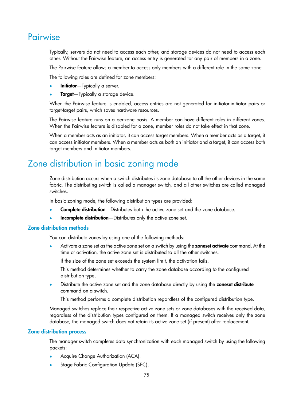 Pairwise, Zone distribution in basic zoning mode, Zone distribution methods | Zone distribution process | H3C Technologies H3C S10500 Series Switches User Manual | Page 86 / 188