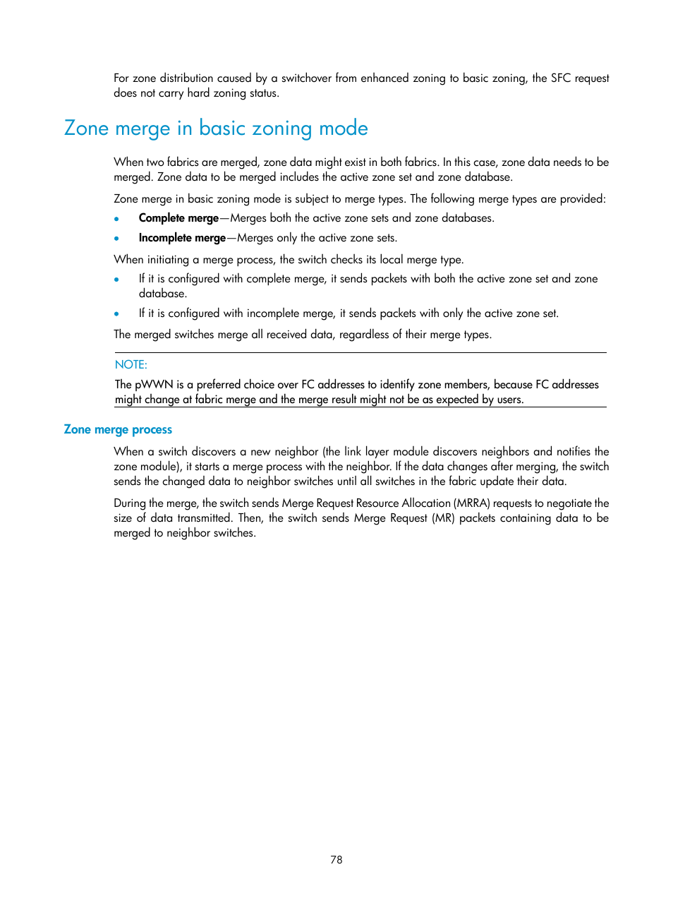 Zone merge in basic zoning mode, Zone merge process | H3C Technologies H3C S10500 Series Switches User Manual | Page 89 / 188