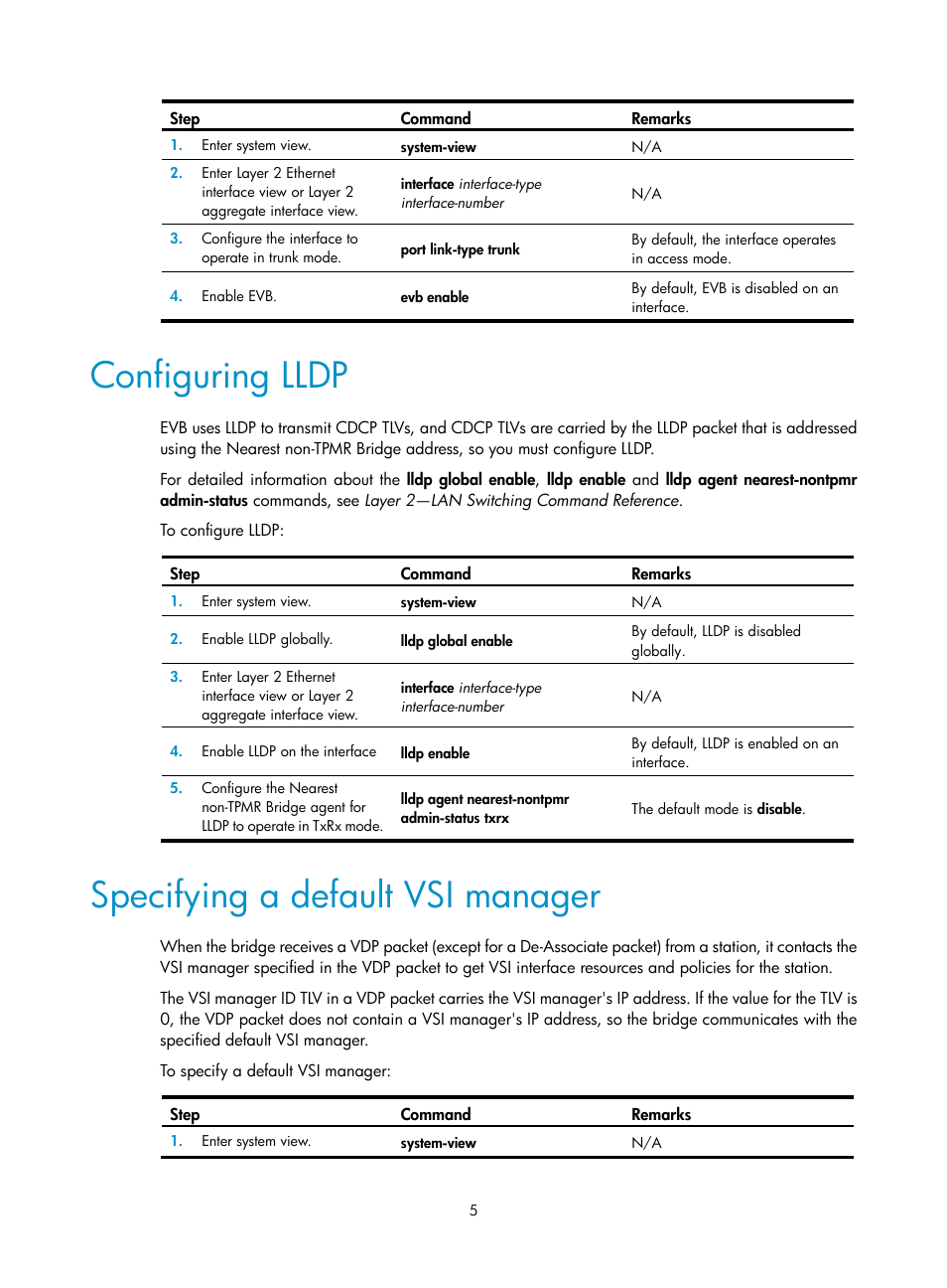 Configuring lldp, Specifying a default vsi manager | H3C Technologies H3C S10500 Series Switches User Manual | Page 12 / 26