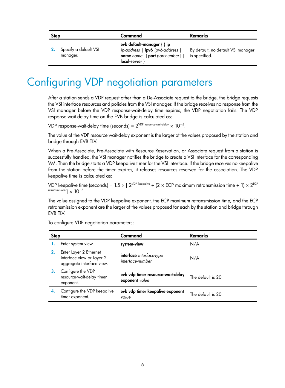 Configuring vdp negotiation parameters | H3C Technologies H3C S10500 Series Switches User Manual | Page 13 / 26