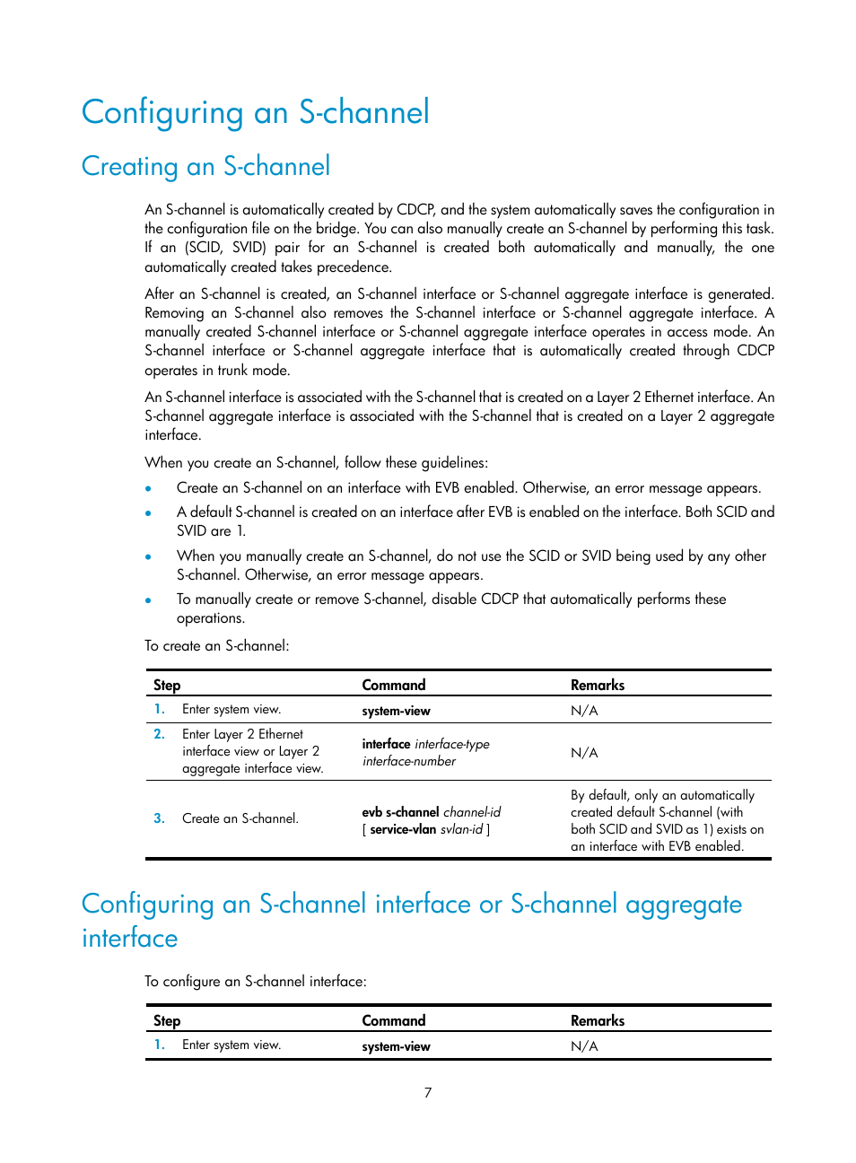 Configuring an s-channel, Creating an s-channel | H3C Technologies H3C S10500 Series Switches User Manual | Page 14 / 26