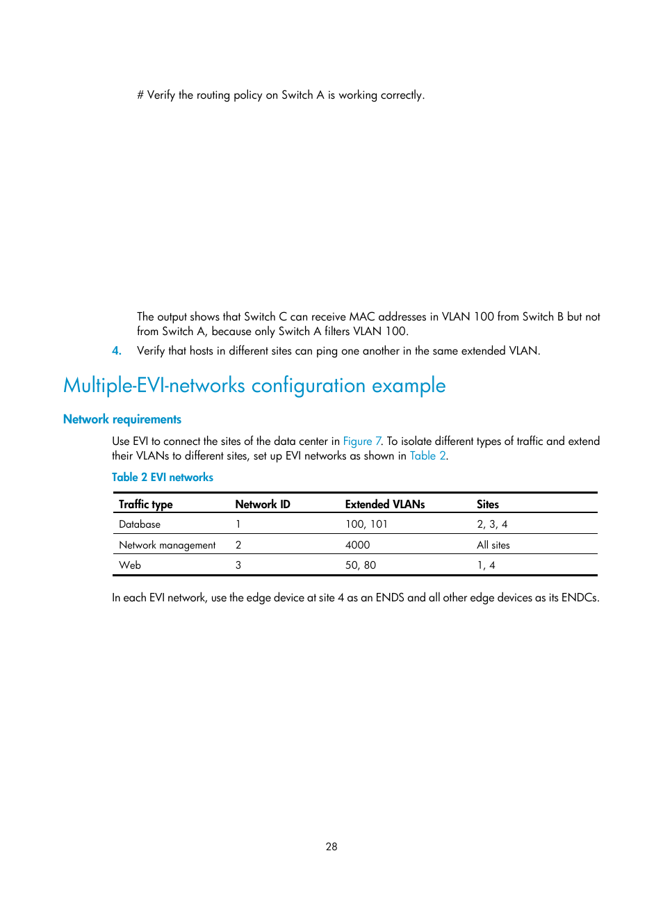 Multiple-evi-networks configuration example, Network requirements | H3C Technologies H3C S10500 Series Switches User Manual | Page 35 / 44