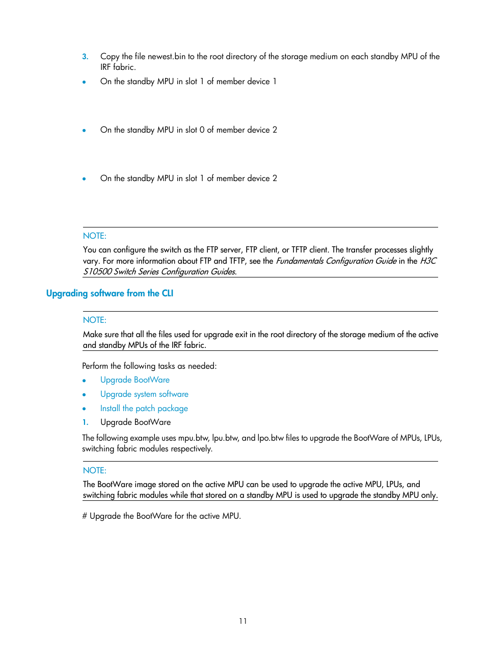 Upgrading software from the cli | H3C Technologies H3C S10500 Series Switches User Manual | Page 12 / 37