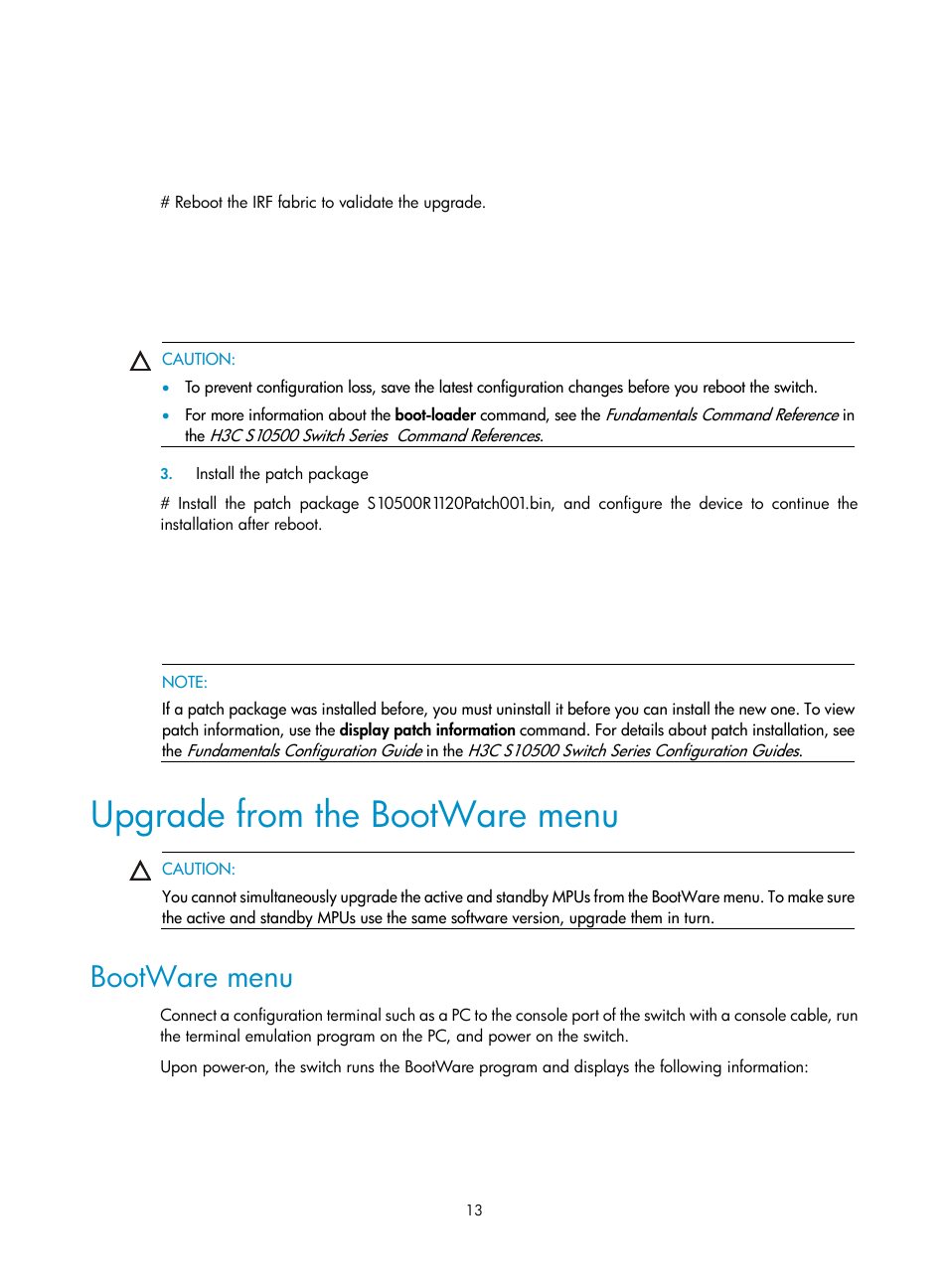 Upgrade from the bootware menu, Bootware menu | H3C Technologies H3C S10500 Series Switches User Manual | Page 14 / 37