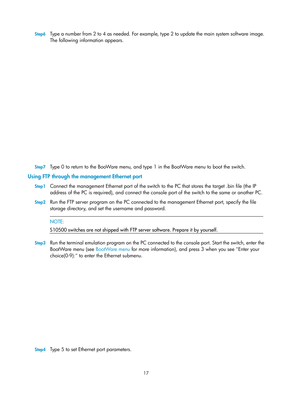 Using ftp through the management ethernet port | H3C Technologies H3C S10500 Series Switches User Manual | Page 18 / 37