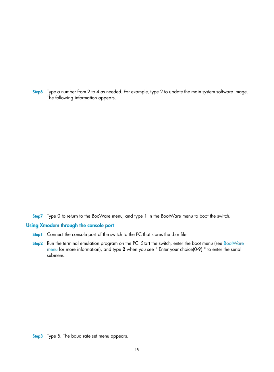 Using xmodem through the console port | H3C Technologies H3C S10500 Series Switches User Manual | Page 20 / 37