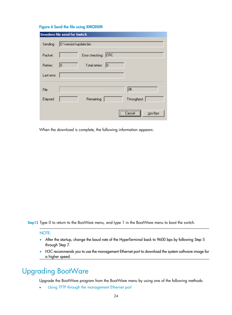 Upgrading bootware | H3C Technologies H3C S10500 Series Switches User Manual | Page 25 / 37