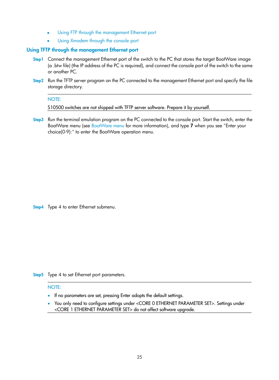 Using tftp through the management ethernet port | H3C Technologies H3C S10500 Series Switches User Manual | Page 26 / 37