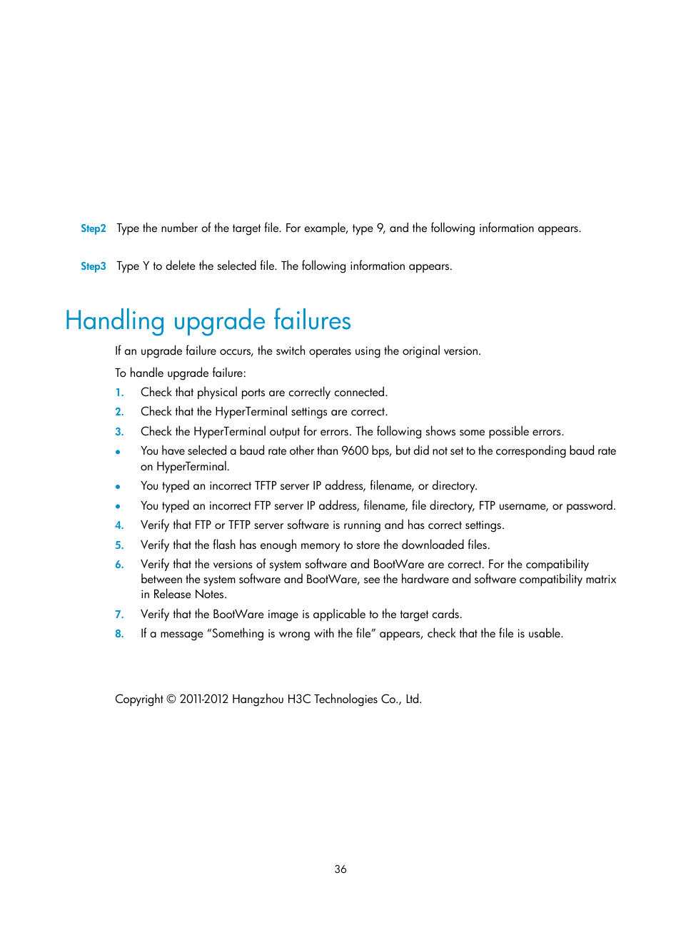 Handling upgrade failures | H3C Technologies H3C S10500 Series Switches User Manual | Page 37 / 37