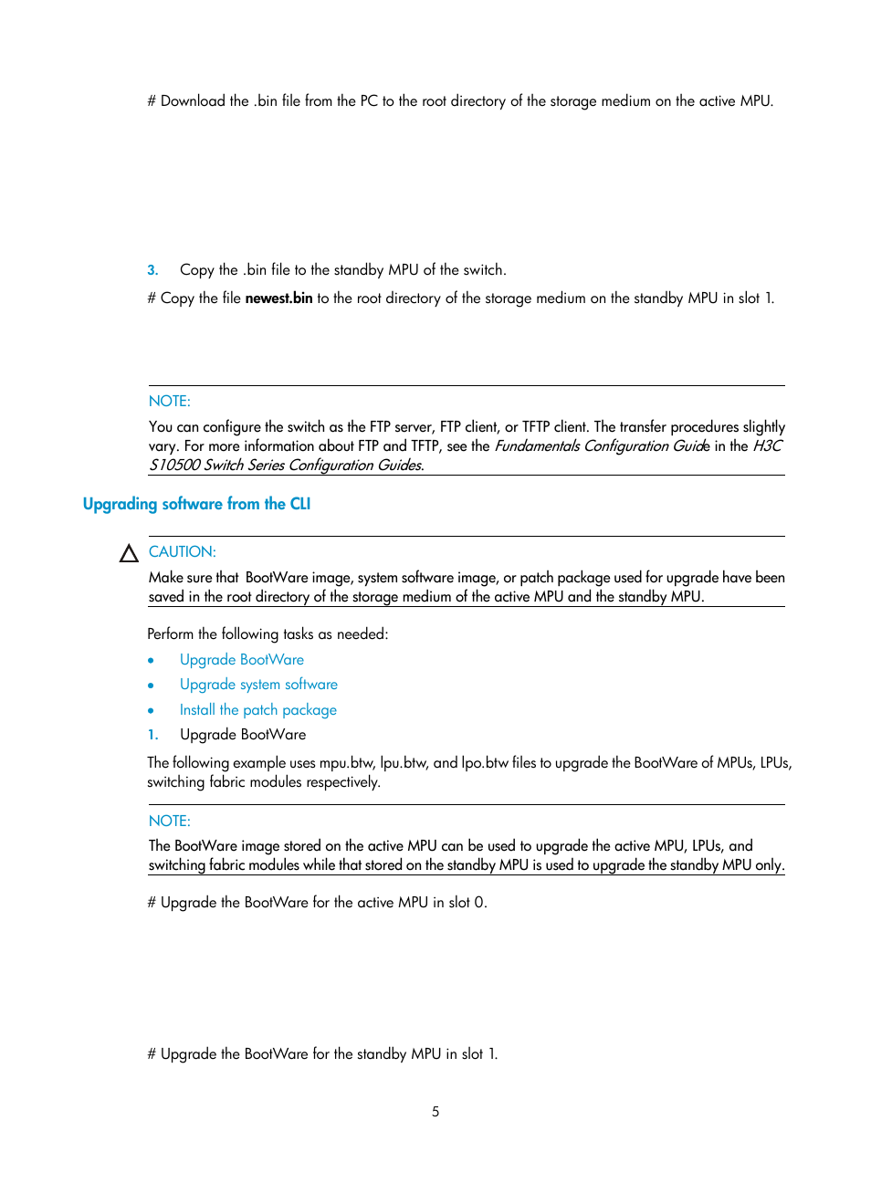 Upgrading software from the cli | H3C Technologies H3C S10500 Series Switches User Manual | Page 6 / 37