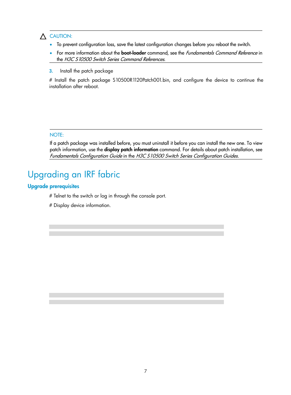 Upgrading an irf fabric, Upgrade prerequisites | H3C Technologies H3C S10500 Series Switches User Manual | Page 8 / 37