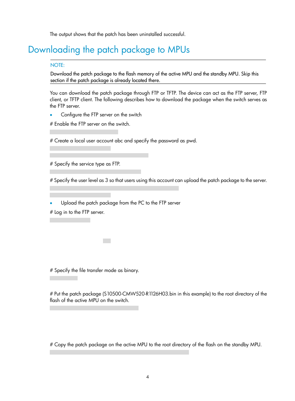 Downloading the patch package to mpus | H3C Technologies H3C S10500 Series Switches User Manual | Page 5 / 7