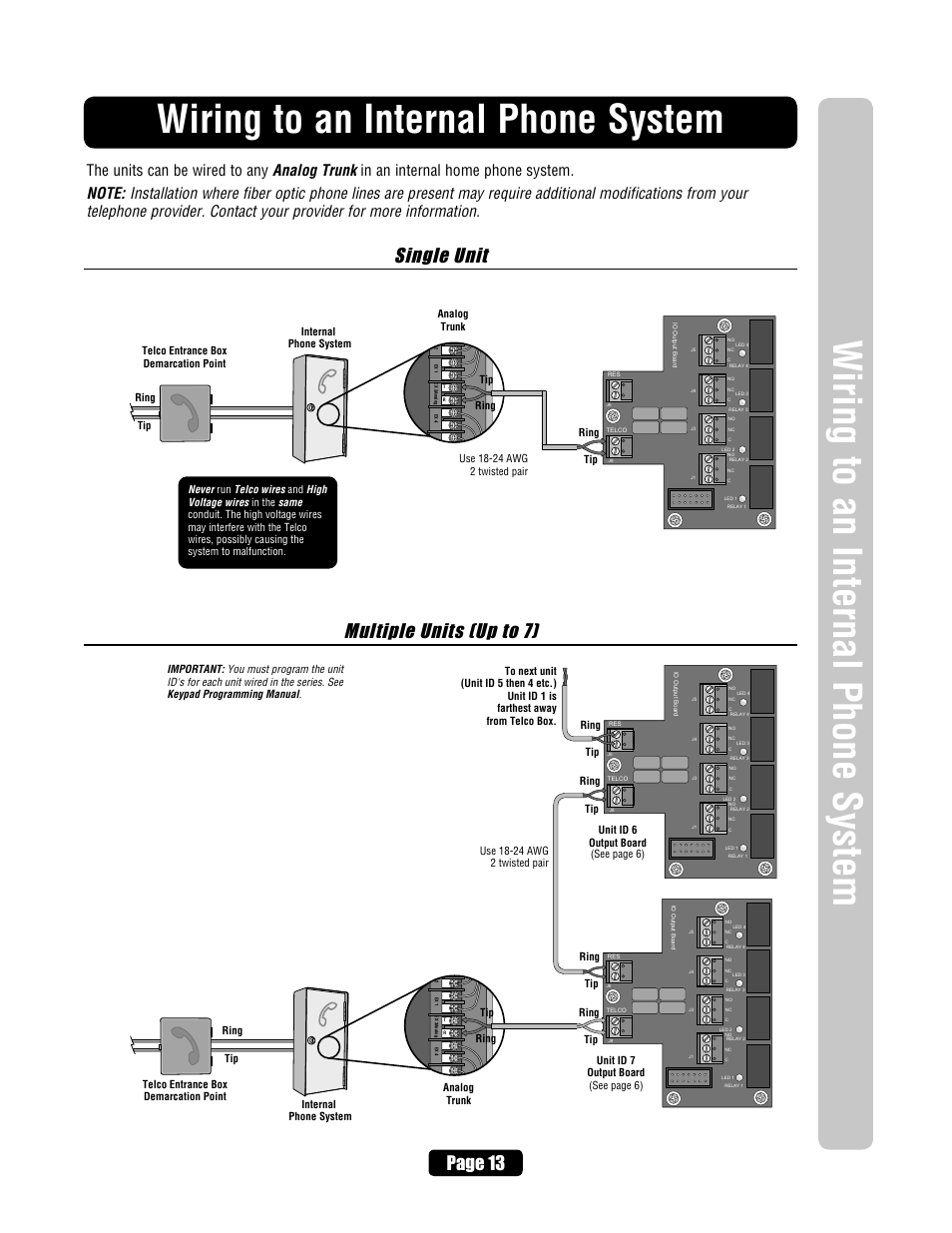 Wiring to an internal phone system, Single unit multiple units (up to 7), Page 13 | Chamberlain ELITE EL25 User Manual | Page 15 / 32