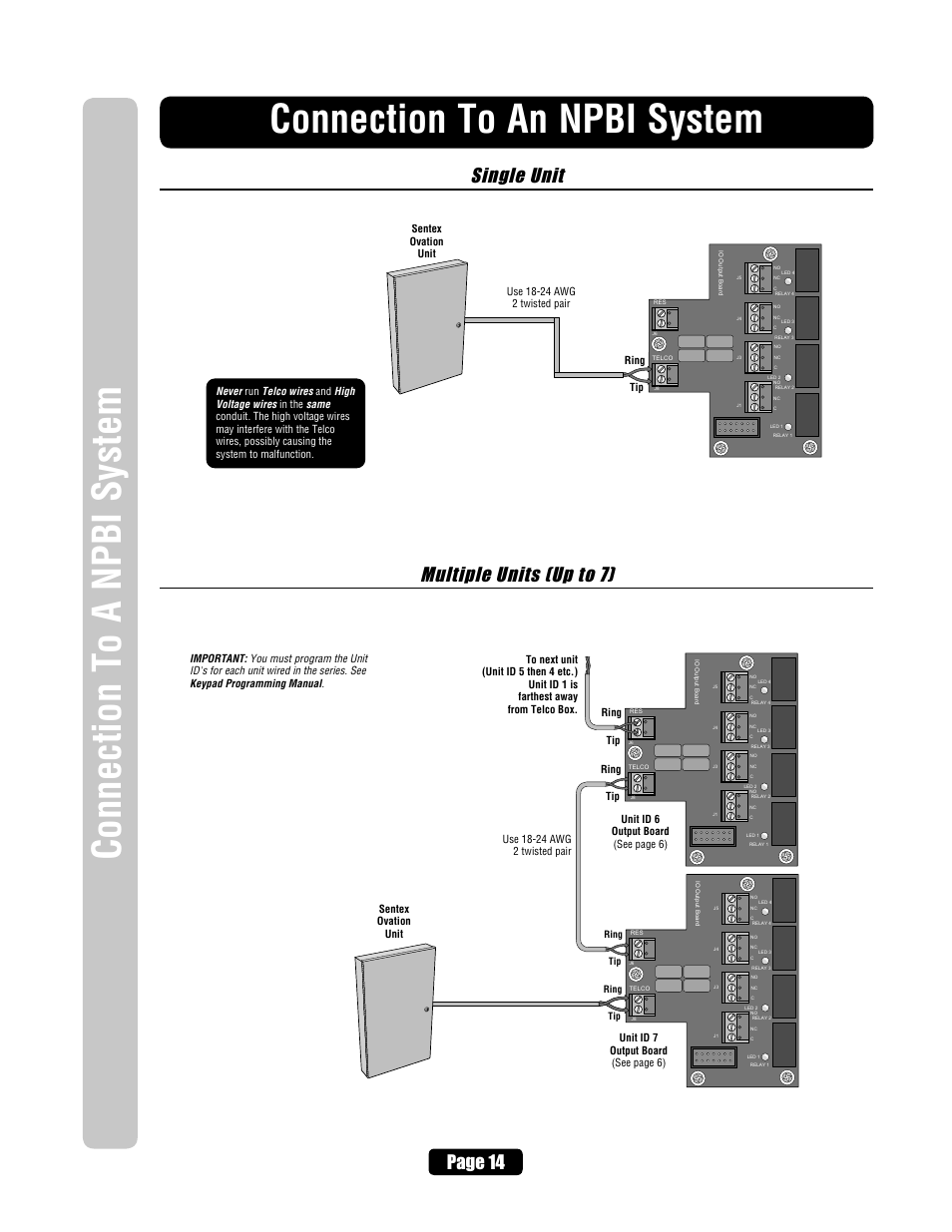 Connection to an npbi system, Single unit multiple units (up to 7), Page 14 | Chamberlain ELITE EL25 User Manual | Page 16 / 32