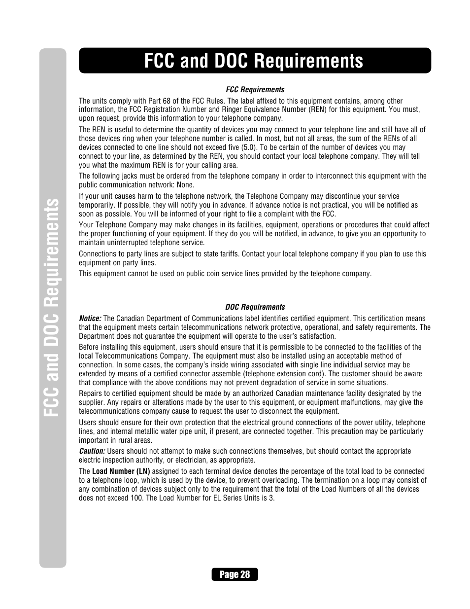 Fcc and doc requirements | Chamberlain ELITE EL25 User Manual | Page 30 / 32