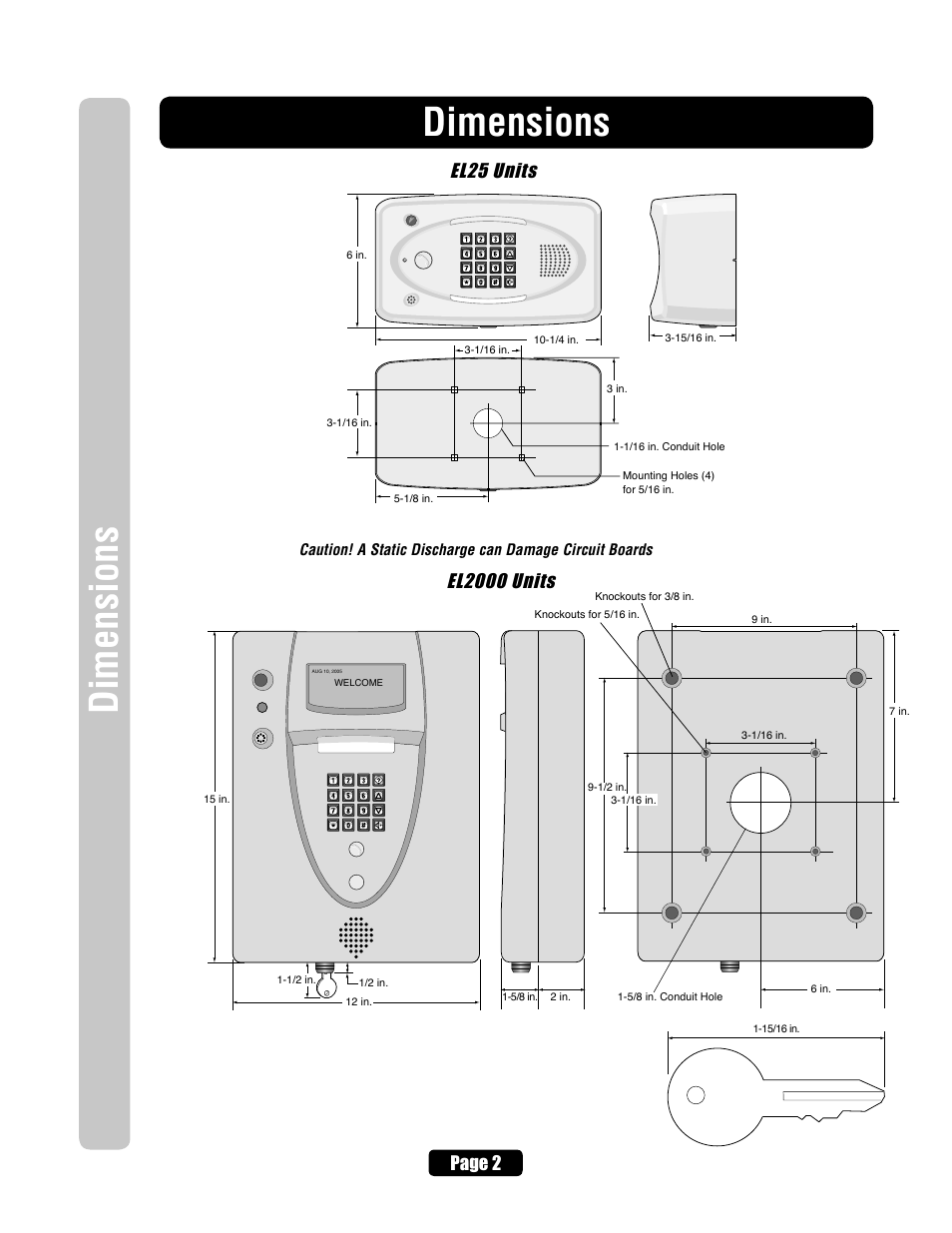 Dimensions, Page 2 | Chamberlain ELITE EL25 User Manual | Page 4 / 32