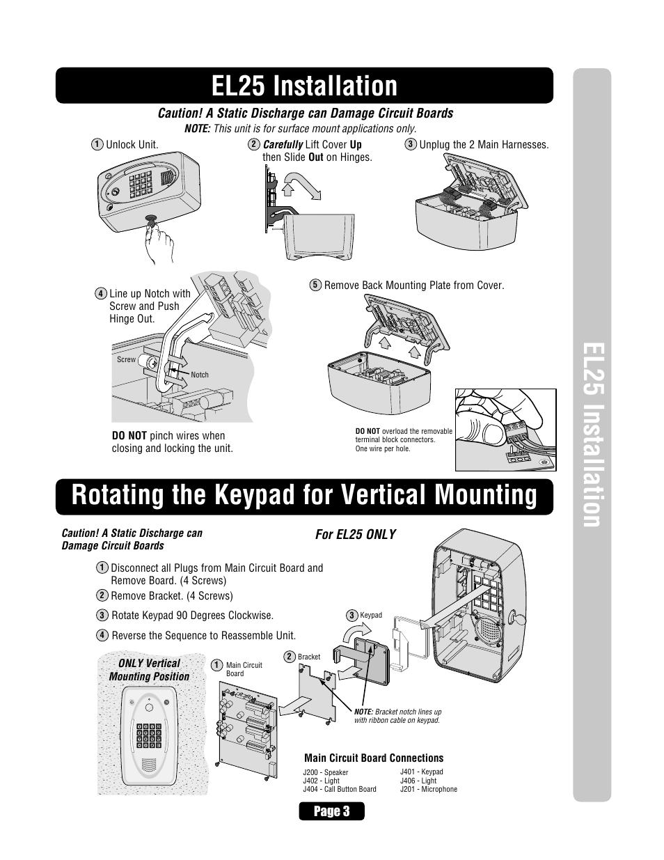 El25 installation, Rotating the keypad for vertical mounting | Chamberlain ELITE EL25 User Manual | Page 5 / 32