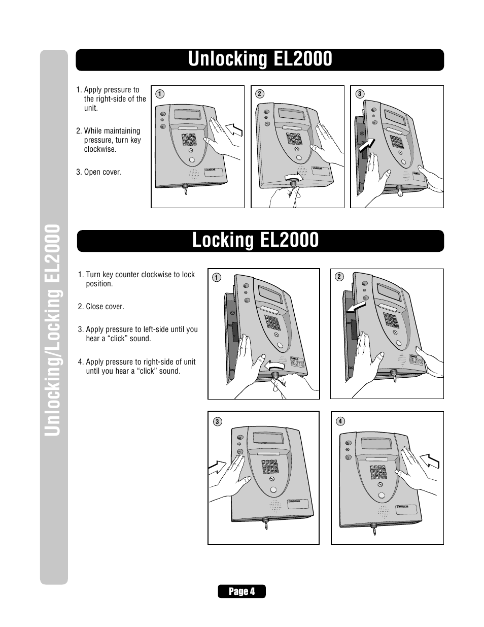 Unlocking el2000, Locking el2000, Page 4 | Chamberlain ELITE EL25 User Manual | Page 6 / 32