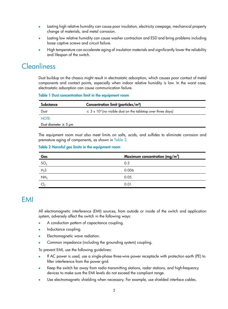 Cleanliness | H3C Technologies H3C S9800 Series Switches User Manual | Page 10 / 82