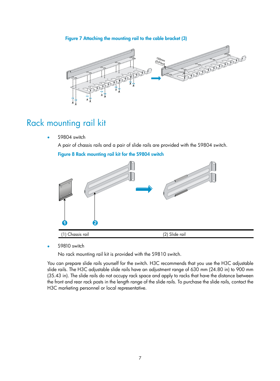 Rack mounting rail kit, Figure 7 | H3C Technologies H3C S9800 Series Switches User Manual | Page 15 / 82