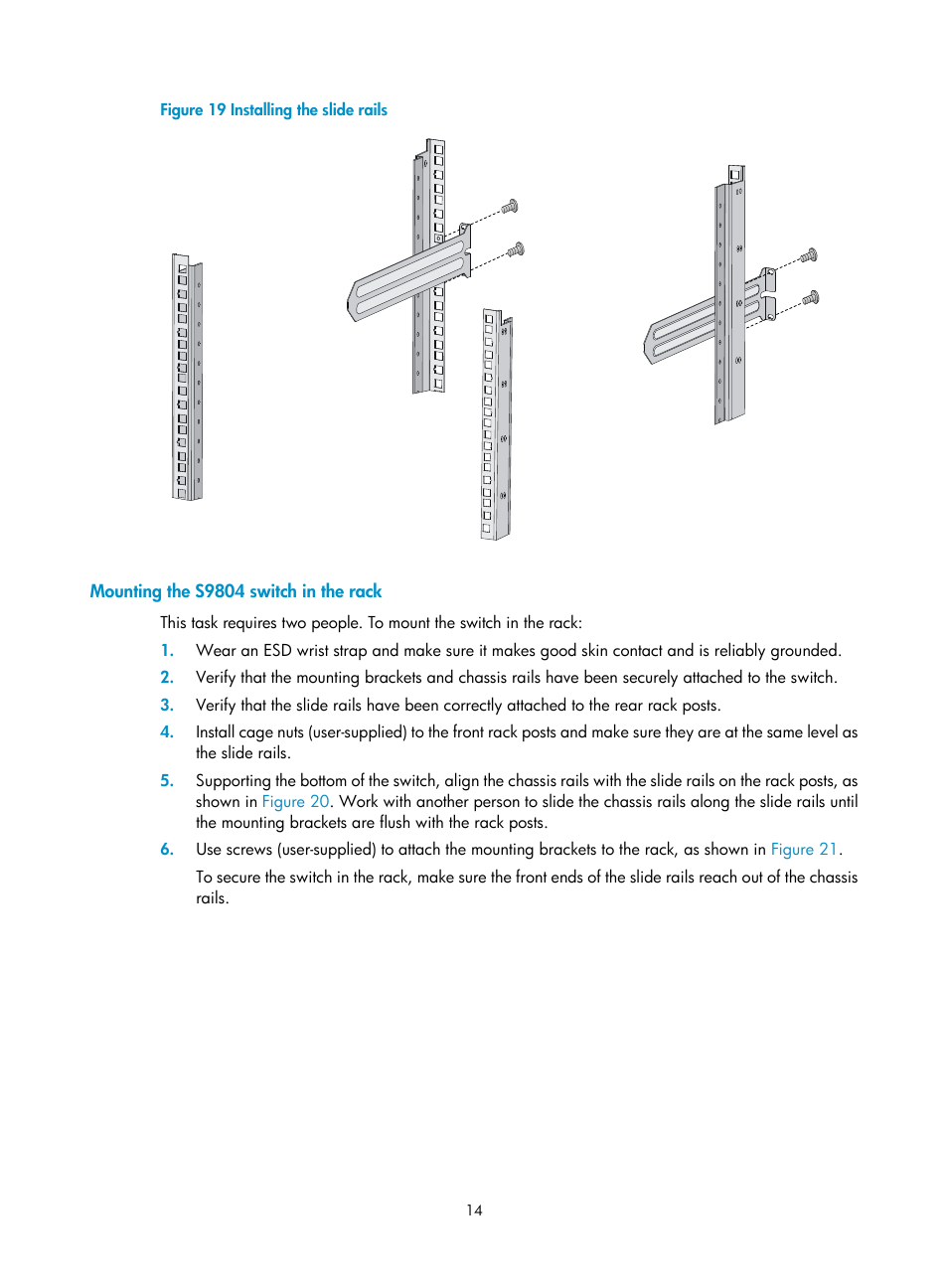 Mounting the s9804 switch in the rack | H3C Technologies H3C S9800 Series Switches User Manual | Page 22 / 82