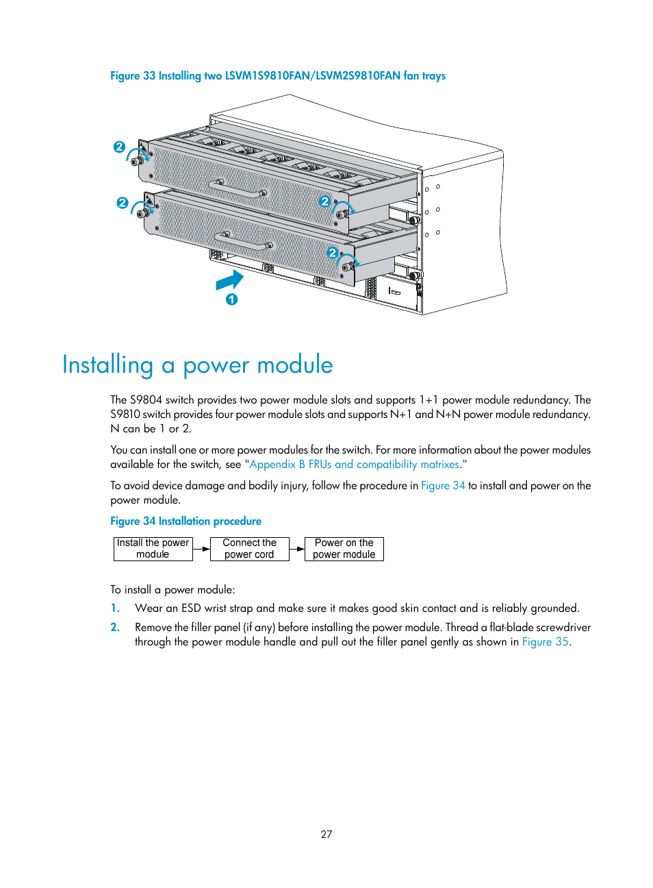 Installing a power module, Figure 33 | H3C Technologies H3C S9800 Series Switches User Manual | Page 35 / 82