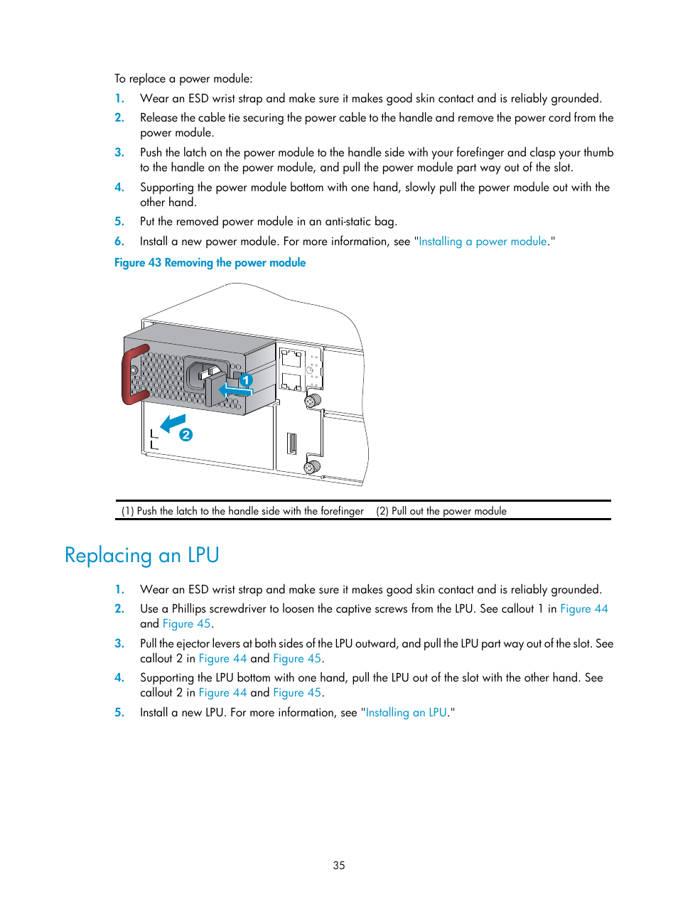 Replacing an lpu | H3C Technologies H3C S9800 Series Switches User Manual | Page 43 / 82