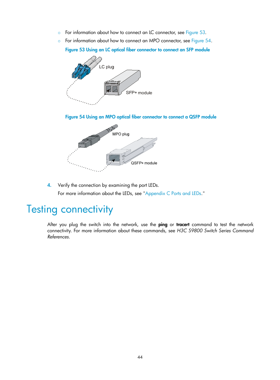Testing connectivity | H3C Technologies H3C S9800 Series Switches User Manual | Page 52 / 82