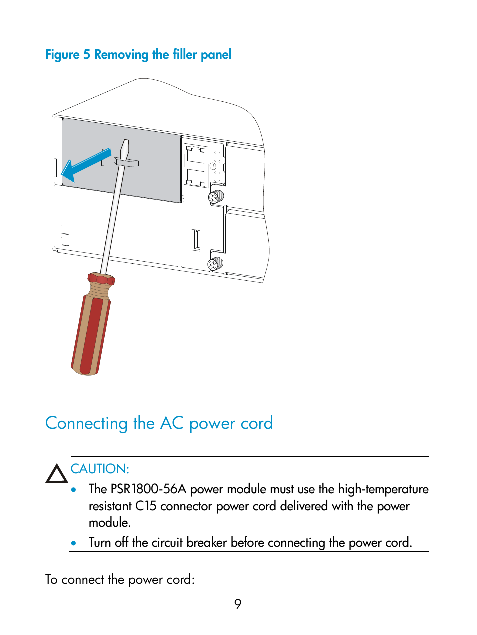 Connecting the ac power cord | H3C Technologies H3C S9800 Series Switches User Manual | Page 14 / 17