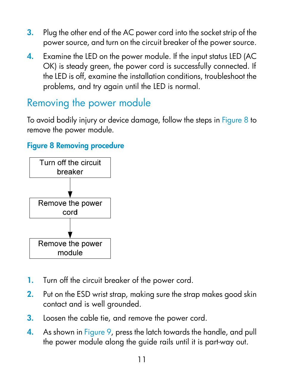 Removing the power module | H3C Technologies H3C S9800 Series Switches User Manual | Page 16 / 17