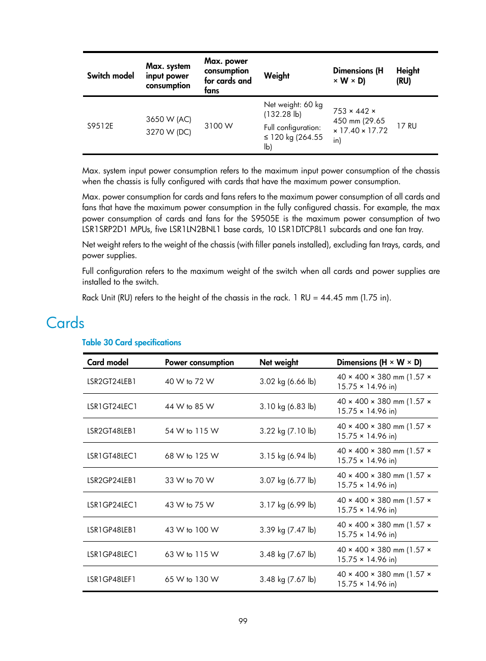 Cards | H3C Technologies H3C S9500E Series Switches User Manual | Page 109 / 154