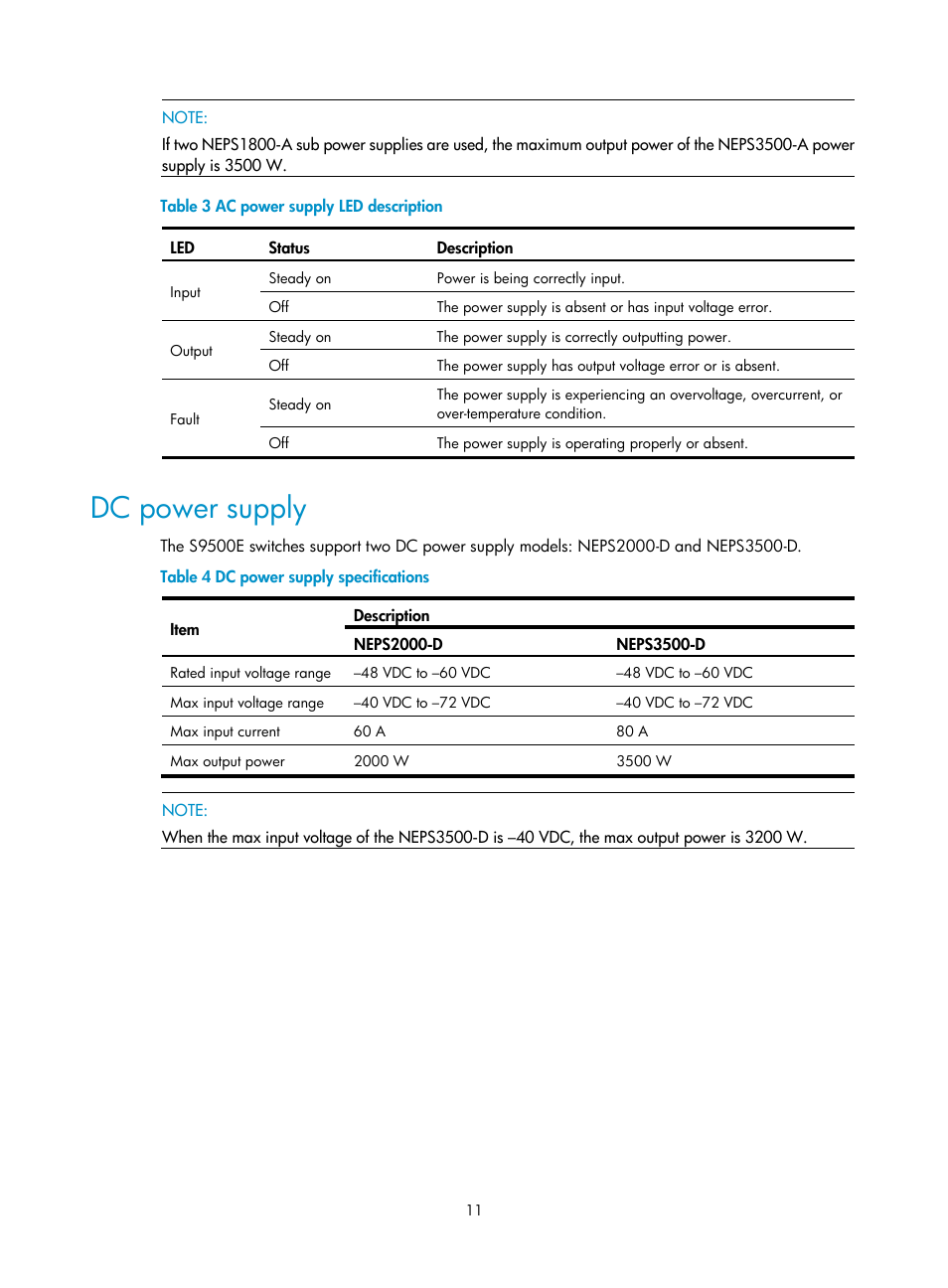 Dc power supply | H3C Technologies H3C S9500E Series Switches User Manual | Page 21 / 154