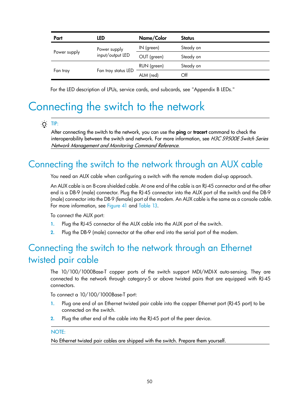 Connecting the switch to the network | H3C Technologies H3C S9500E Series Switches User Manual | Page 60 / 154