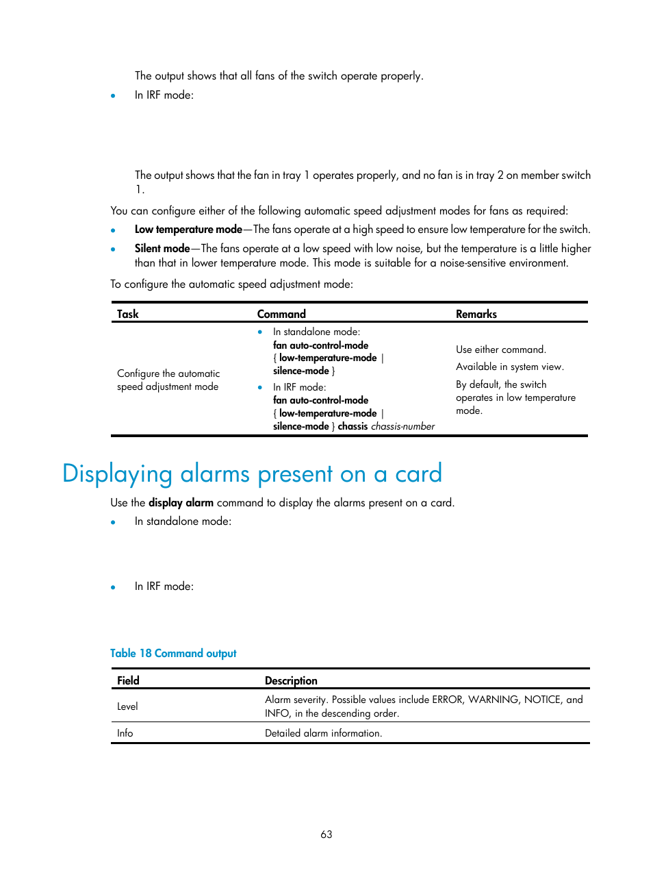 Displaying alarms present on a card | H3C Technologies H3C S9500E Series Switches User Manual | Page 73 / 154