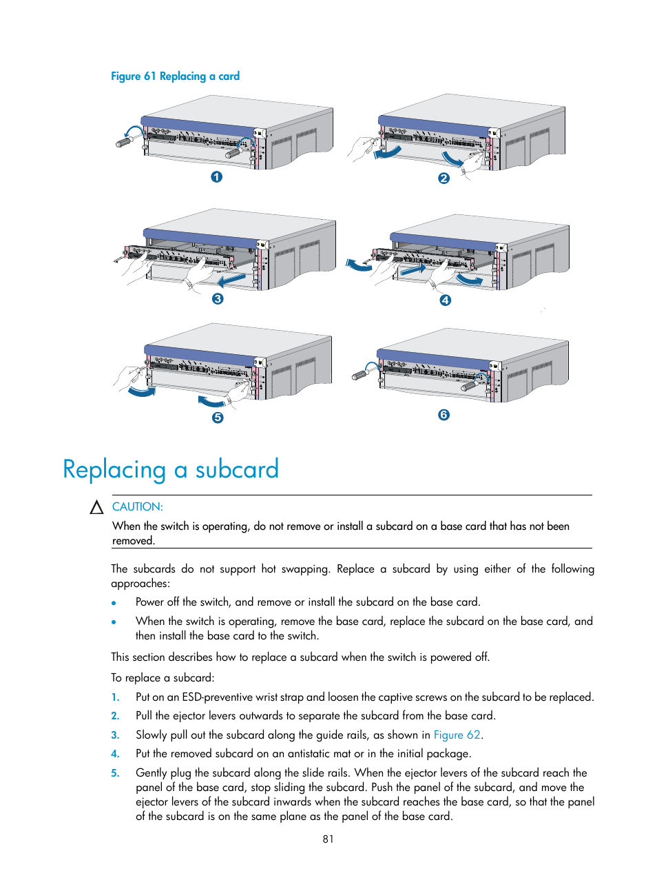 Replacing a subcard | H3C Technologies H3C S9500E Series Switches User Manual | Page 91 / 154