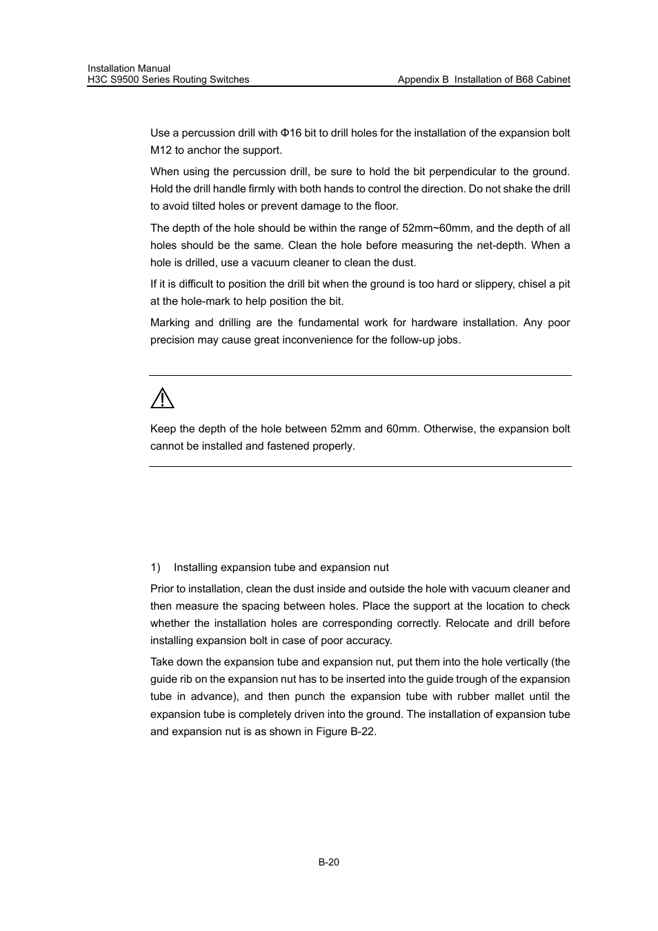 Iii. drilling holes, B.3.4 installation of support and slide rail, I. support installation | Figure b-21. at least 800mm cle | H3C Technologies H3C S9500 Series Switches User Manual | Page 171 / 191