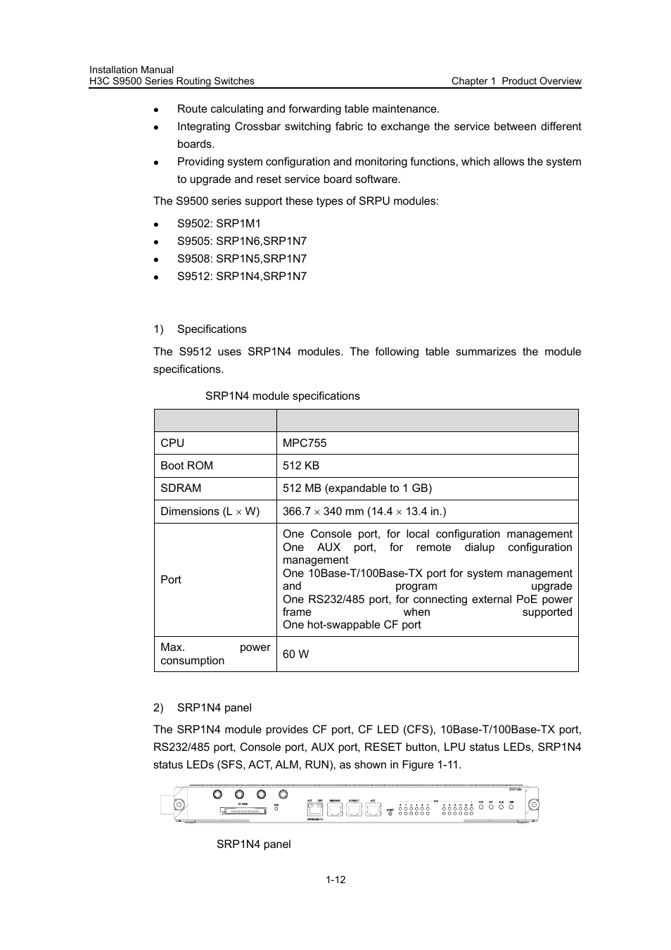 I. srp1n4 module | H3C Technologies H3C S9500 Series Switches User Manual | Page 18 / 191