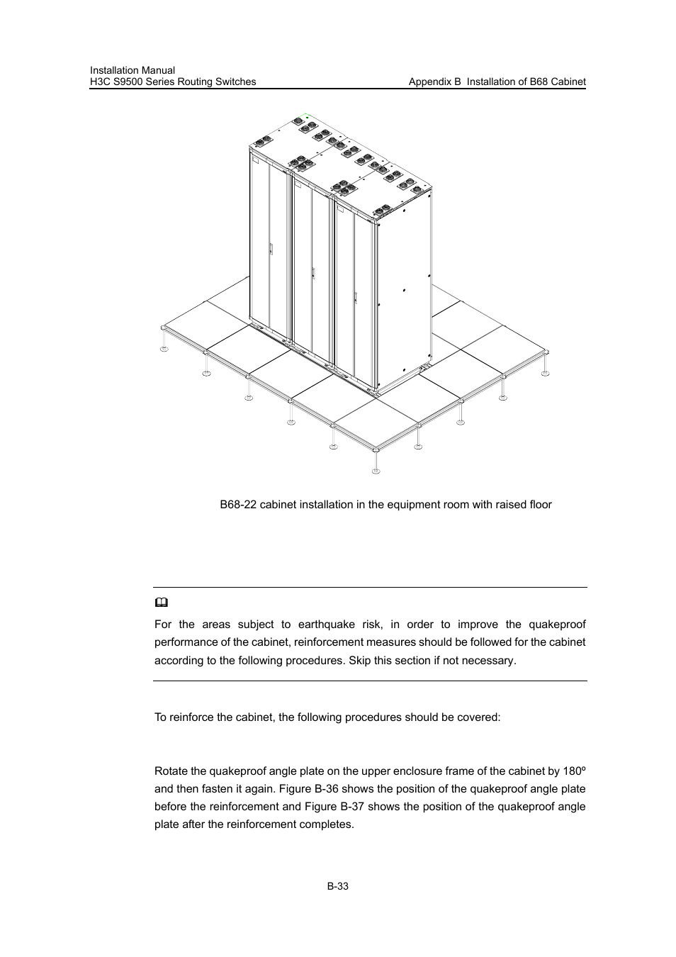 B.4 quakeproof reinforcement of cabinet, I. installing quakeproof angle plate, Figure b-34 | Figure b-35 | H3C Technologies H3C S9500 Series Switches User Manual | Page 184 / 191