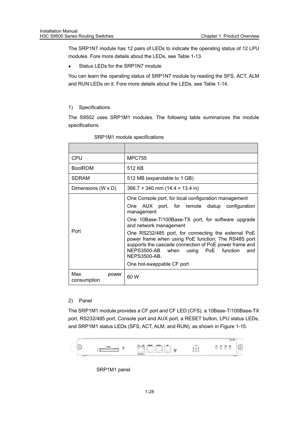 V. srp1m1 module | H3C Technologies H3C S9500 Series Switches User Manual | Page 34 / 191