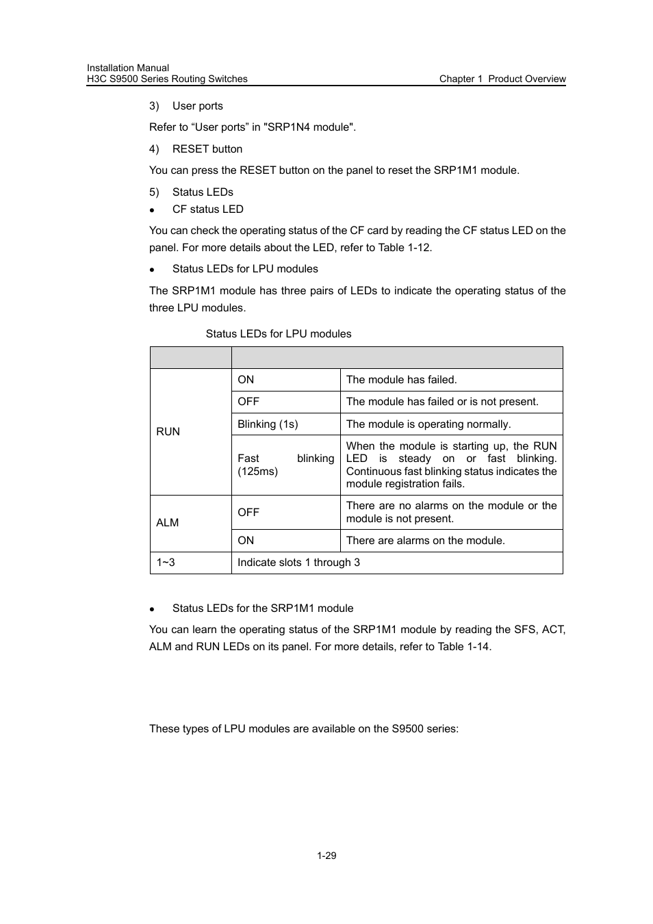 7 lpu modules, 7 lpu modules -29 | H3C Technologies H3C S9500 Series Switches User Manual | Page 35 / 191