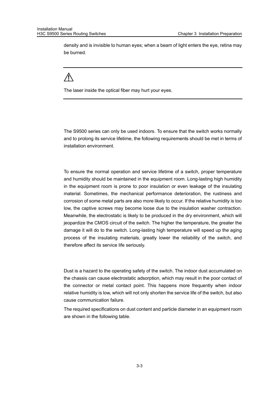 2 examining installation site, 1 temperature/humidity requirements, 2 cleanness requirements | 2 examining installation site -3 | H3C Technologies H3C S9500 Series Switches User Manual | Page 65 / 191