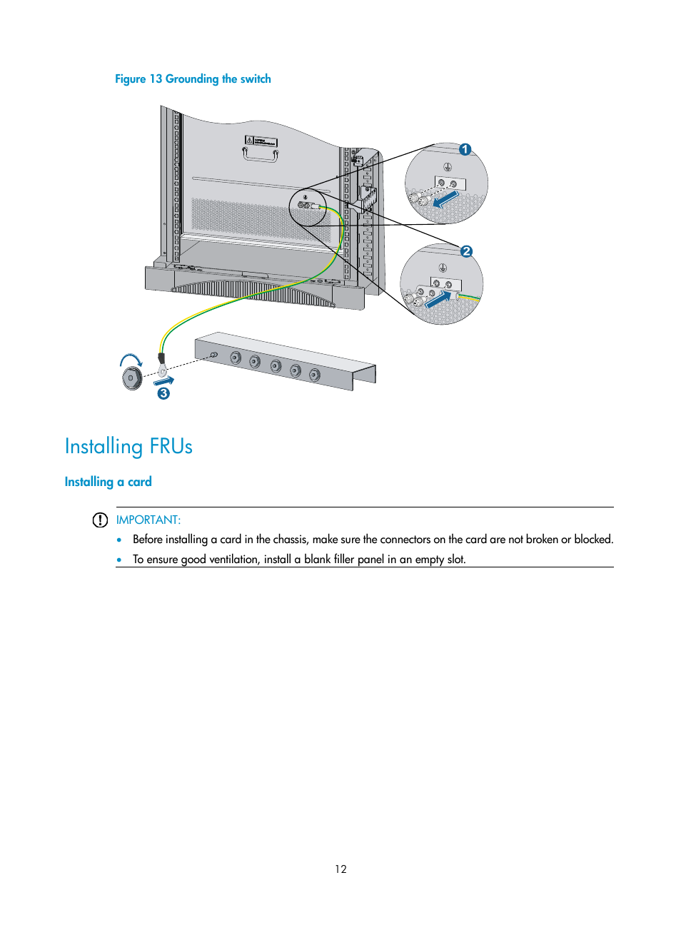 Installing frus, Installing a card | H3C Technologies H3C S7500E Series Switches User Manual | Page 15 / 25