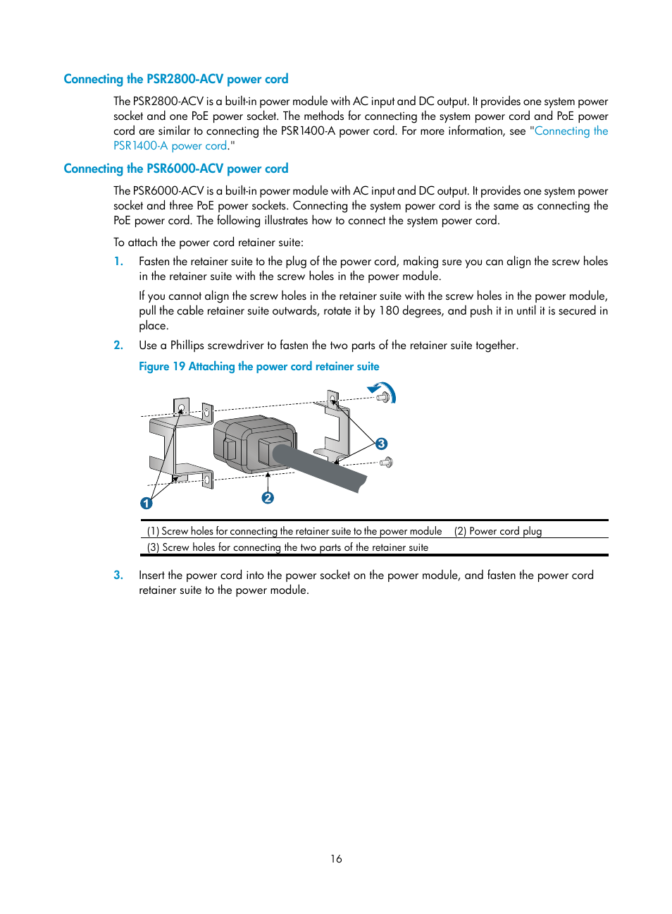 Connecting the psr2800-acv power cord, Connecting the psr6000-acv power cord | H3C Technologies H3C S7500E Series Switches User Manual | Page 19 / 25