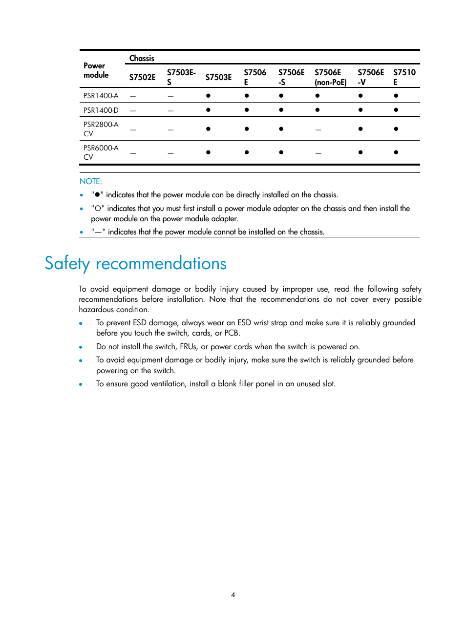 Safety recommendations | H3C Technologies H3C S7500E Series Switches User Manual | Page 7 / 25