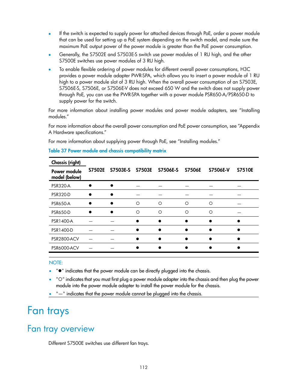 Fan trays, Fan tray overview, Table 37 | H3C Technologies H3C S7500E Series Switches User Manual | Page 123 / 165