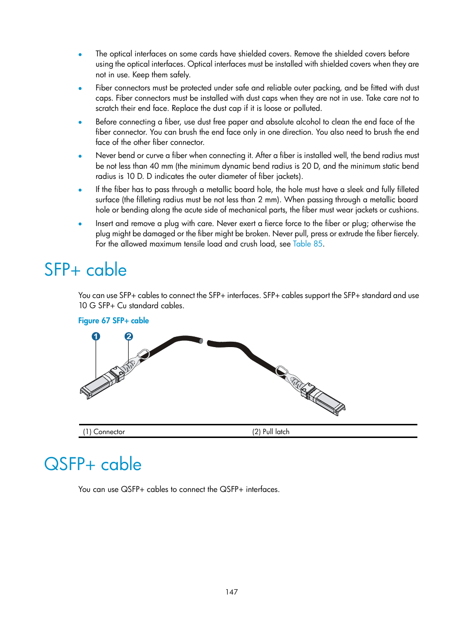 Sfp+ cable, Qsfp+ cable | H3C Technologies H3C S7500E Series Switches User Manual | Page 158 / 165