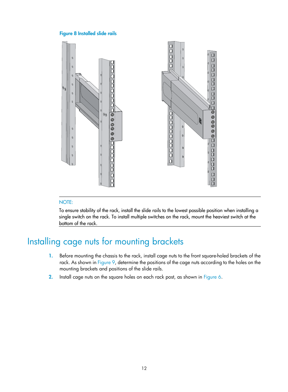 Installing cage nuts for mounting brackets | H3C Technologies H3C S7500E Series Switches User Manual | Page 23 / 165