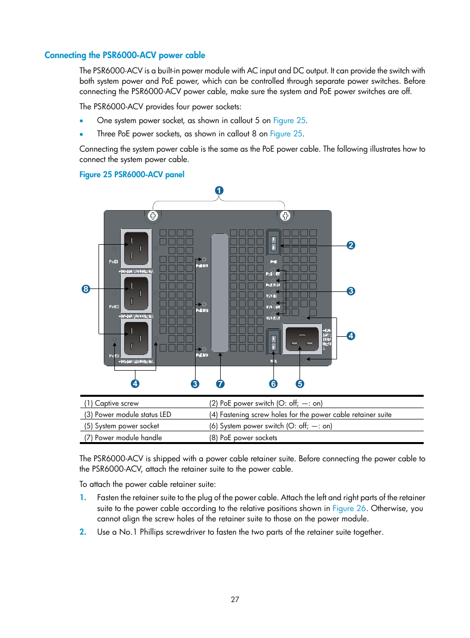 Connecting the psr6000-acv power cable | H3C Technologies H3C S7500E Series Switches User Manual | Page 38 / 165