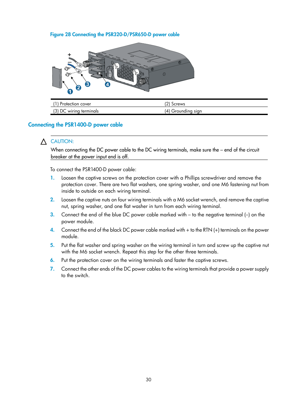 Connecting the psr1400-d power cable | H3C Technologies H3C S7500E Series Switches User Manual | Page 41 / 165